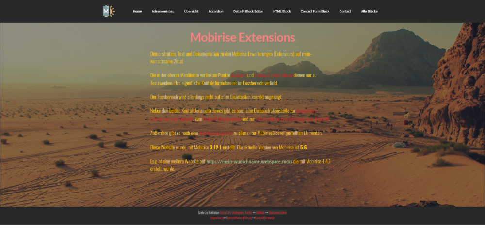 Mobirise Testwebsite auf mein-wunschname.2ix.at